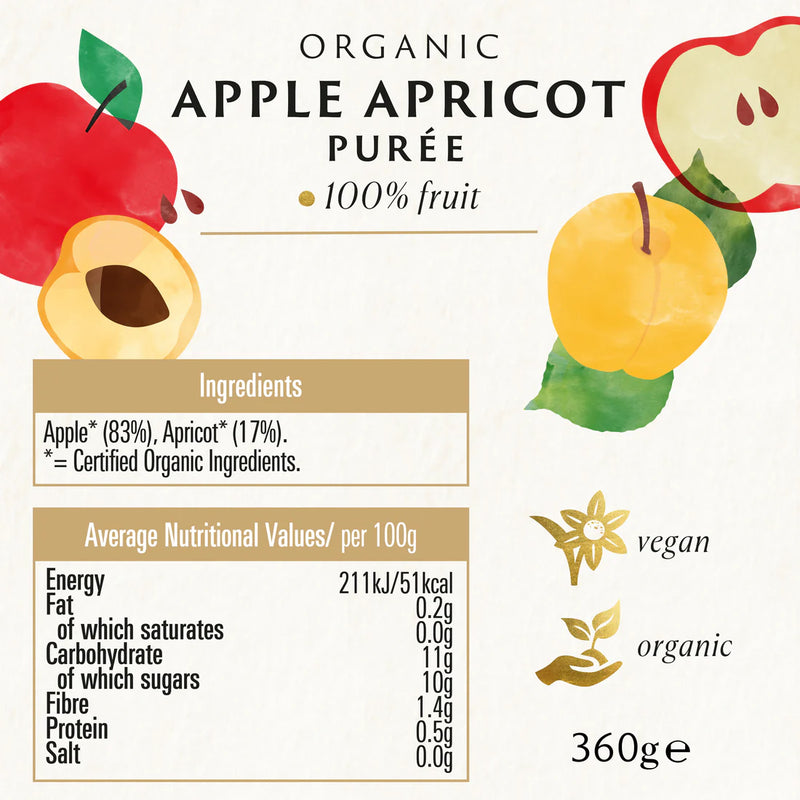 BIONA ORGANIC Apple Apricot Puree - Pack of 6 (360g per piece)