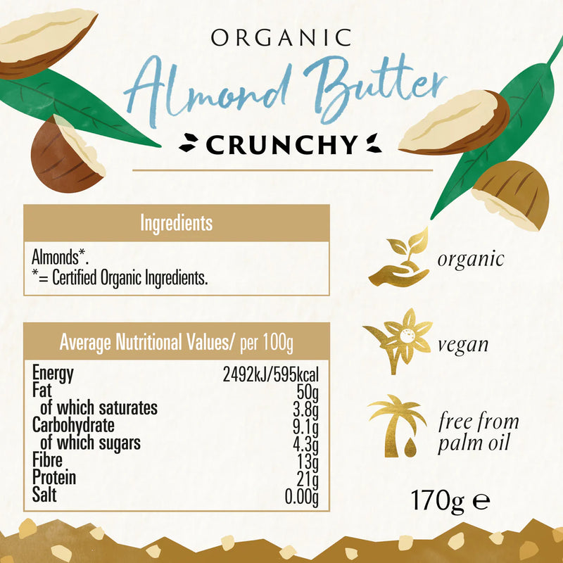 BIONA ORGANIC Almond Butter Crunchy - Pack of 6 (170g per piece)