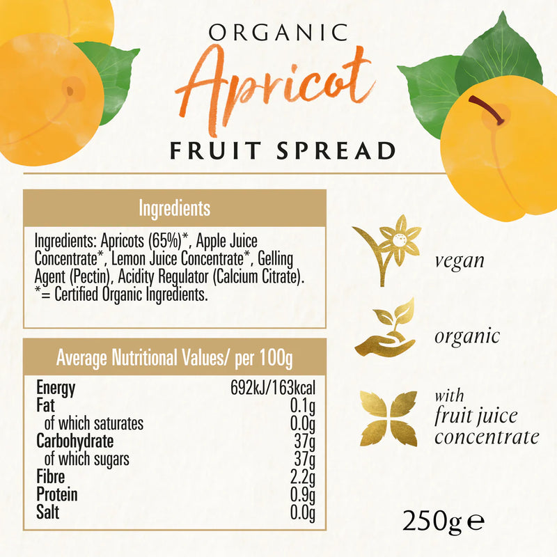 BIONA ORGANIC Apricot Fruit Spread - Pack of 6 (250g each)