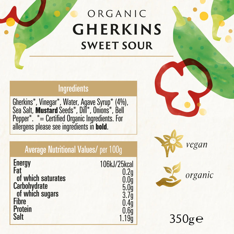 BIONA ORGANIC Gherkins Sweet Sour - Pack of 6 (350g each)