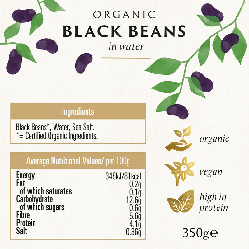 BIONA ORGANIC Black Beans in Jar - Pack of 6 (350g each)