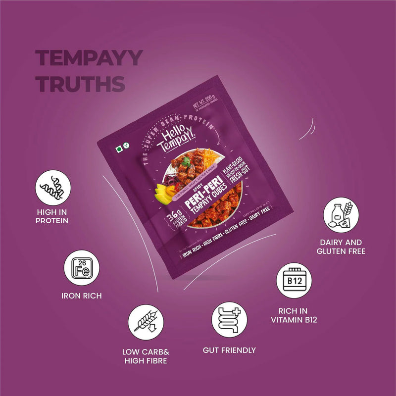 HELLO TEMPAYY Spicy Peri Peri Tempeh Cubes, 200g - Vegan, Gluten Free