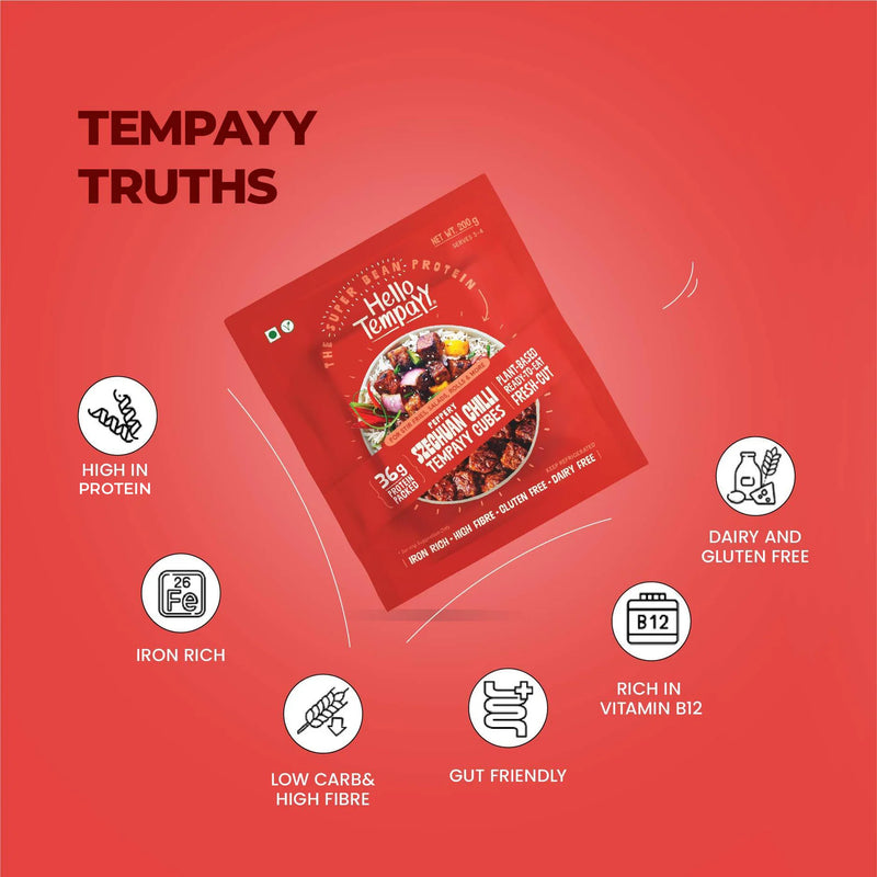 HELLO TEMPAYY Peppery Szechuan Chilli Tempeh Cubes, 200g - Vegan, Gluten Free