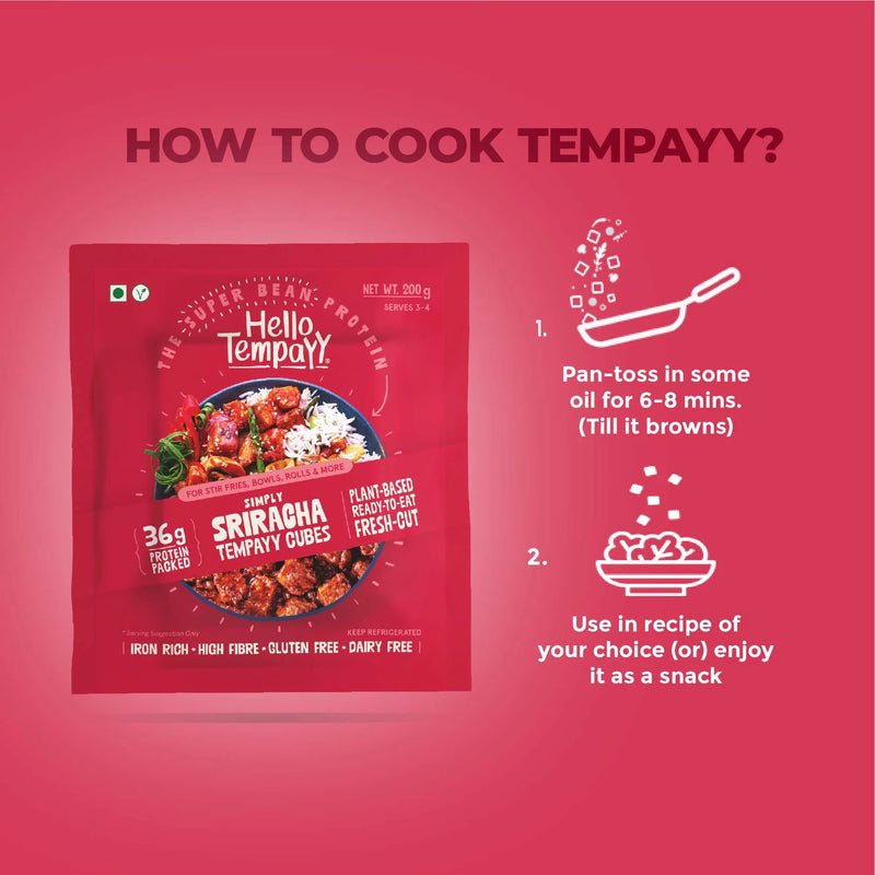 HELLO TEMPAYY Simply Sriracha Tempeh Cubes, 200g - Vegan, Gluten Free