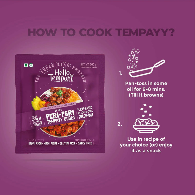 HELLO TEMPAYY Spicy Peri Peri Tempeh Cubes, 200g - Vegan, Gluten Free