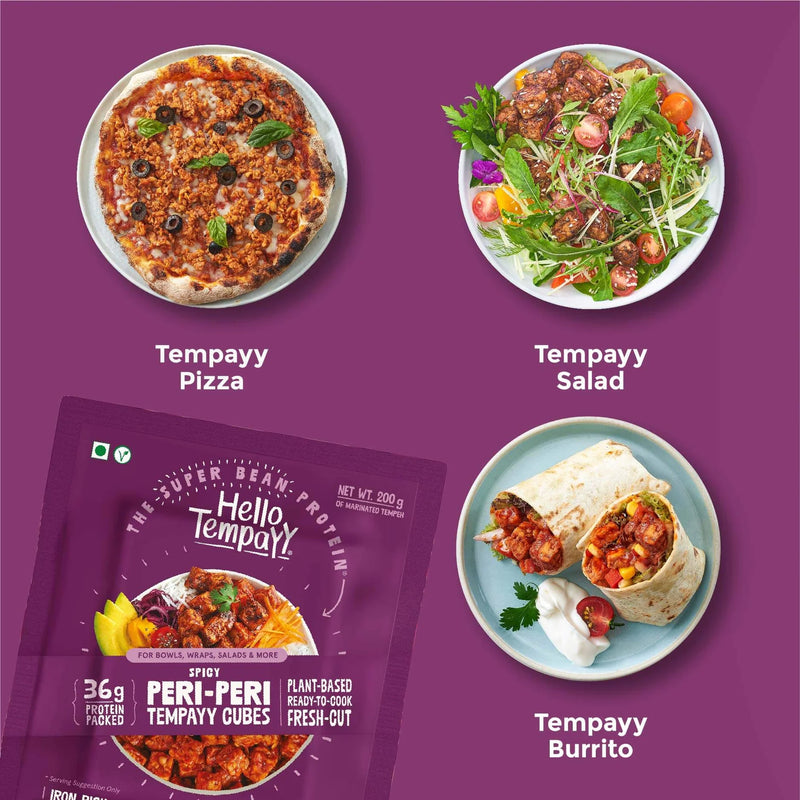 HELLO TEMPAYY Spicy Peri Peri Tempeh Cubes, 200g - Vegan, Gluten Free