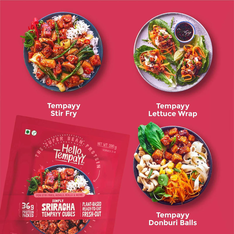 HELLO TEMPAYY Simply Sriracha Tempeh Cubes, 200g - Vegan, Gluten Free