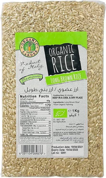 ORGANIC LARDER Organic Long Brown Rice, 1Kg - Organic, Natural