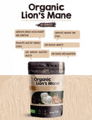 LIVSMART Organic Lion's Mane, Pure Mushroom Extract Powder, 100g - Organic, Vegan, Gluten Free