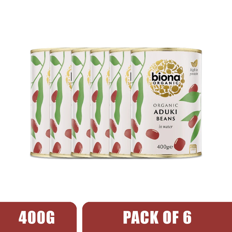 BIONA ORGANIC Aduki Beans in Water - Pack of 6 (400g each)