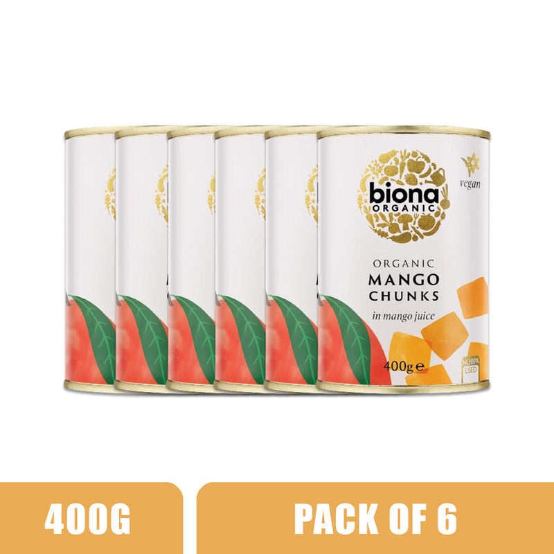 BIONA ORGANIC Mango Chunks in Mango Juice - Pack of 6 (400g each)