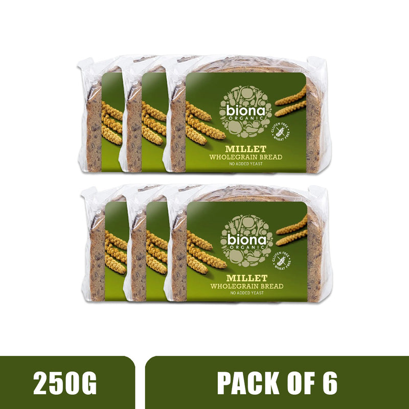 BIONA ORGANIC Millet Wholegrain Bread - Pack of 6 (250g each)