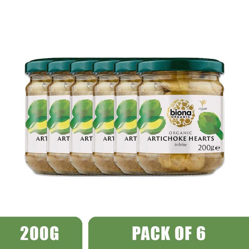 BIONA ORGANIC Artichoke Hearts in Brine - Pack of 6 (200g each)