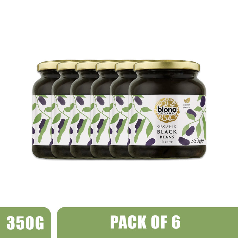 BIONA ORGANIC Black Beans in Jar - Pack of 6 (350g each)