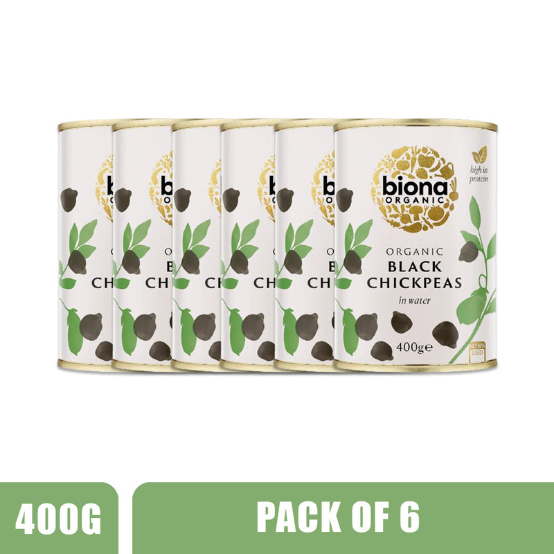 BIONA ORGANIC Black Chick Peas - Pack of 6 (400g each)