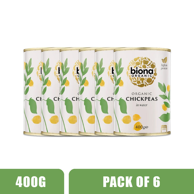 BIONA ORGANIC Chick Peas - Pack of 6 (400g each)