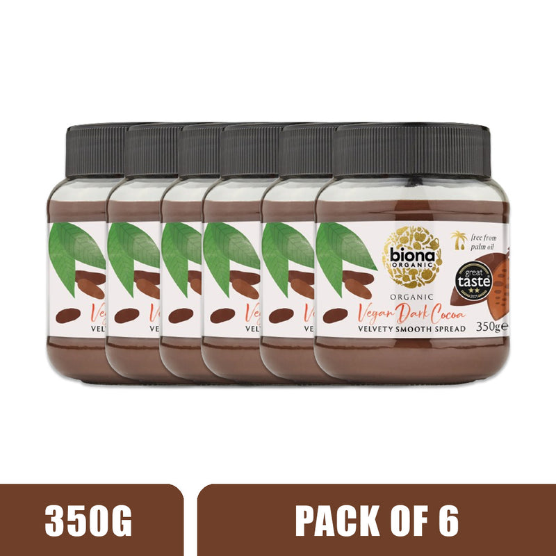 BIONA ORGANIC Dark Chocolate Spread (Vegan Dark Cocoa) - Pack of 6 (350g each)