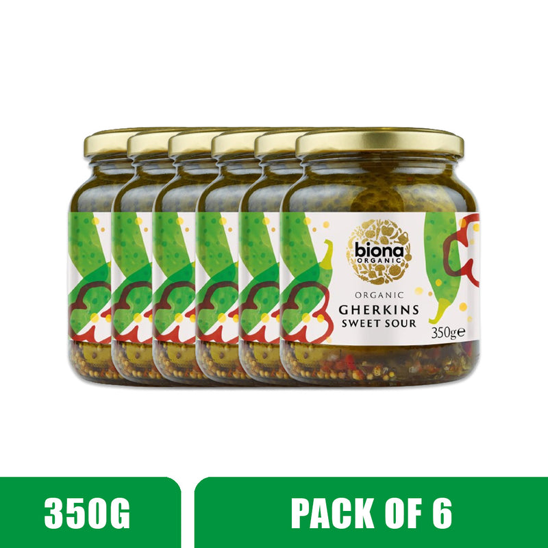 BIONA ORGANIC Gherkins Sweet Sour - Pack of 6 (350g each)