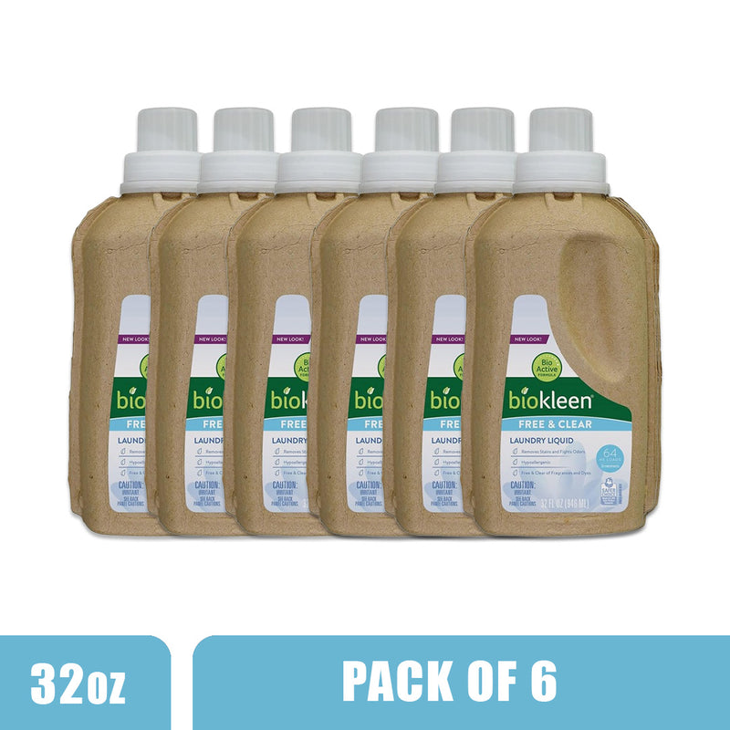 BIOKLEEN Free And Clear Laundry Liquid - Pack of 6 (32oz each)