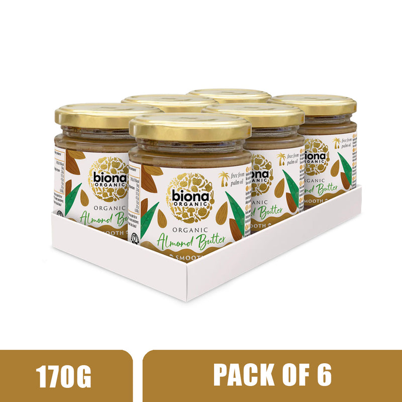 BIONA ORGANIC Almond Butter Smooth - Pack of 6 (170g per piece)