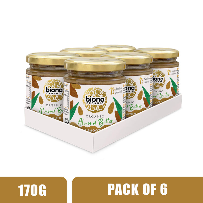 BIONA ORGANIC Almond Butter Crunchy - Pack of 6 (170g per piece)