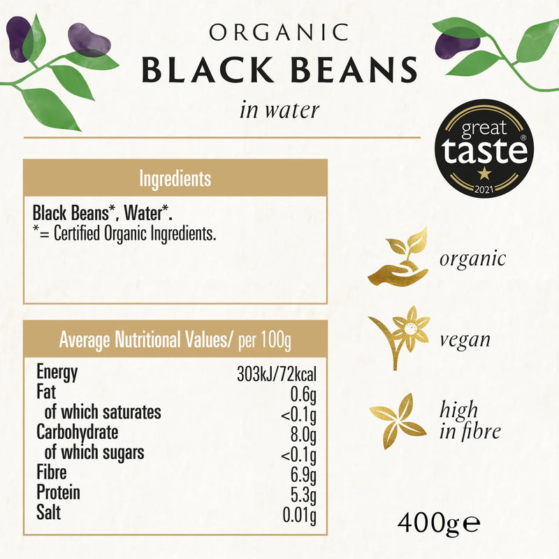 BIONA ORGANIC Black Beans - Pack of 6 (400g each)