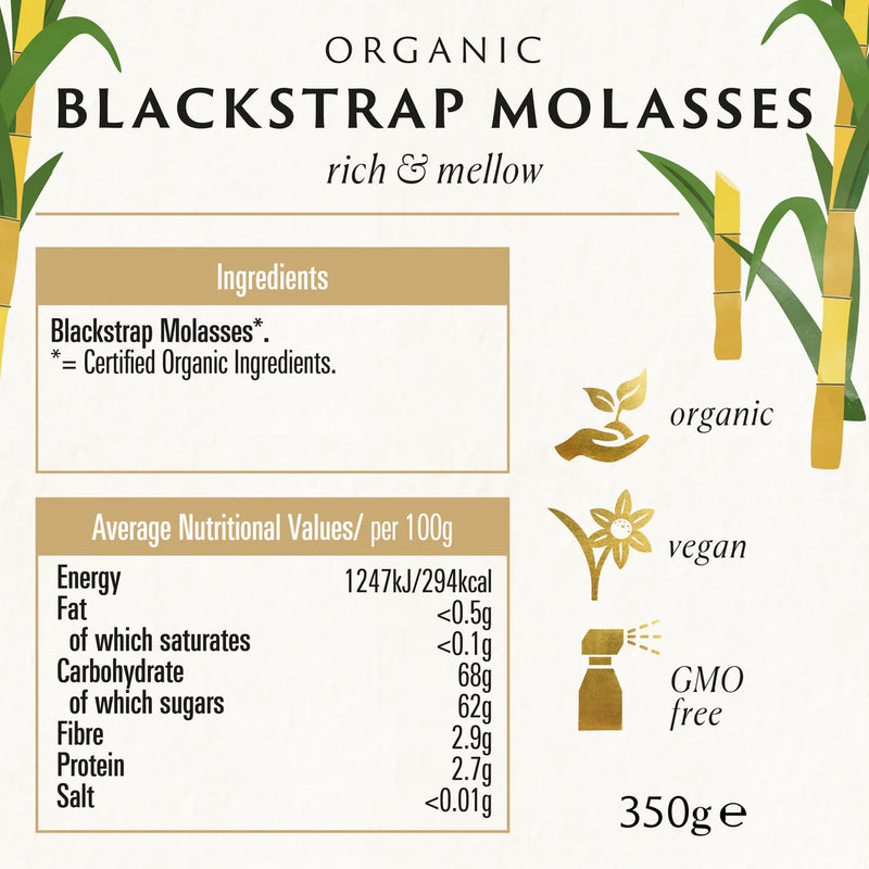 BIONA ORGANIC Blackstrap Molasses - Pack of 6 (350g each)