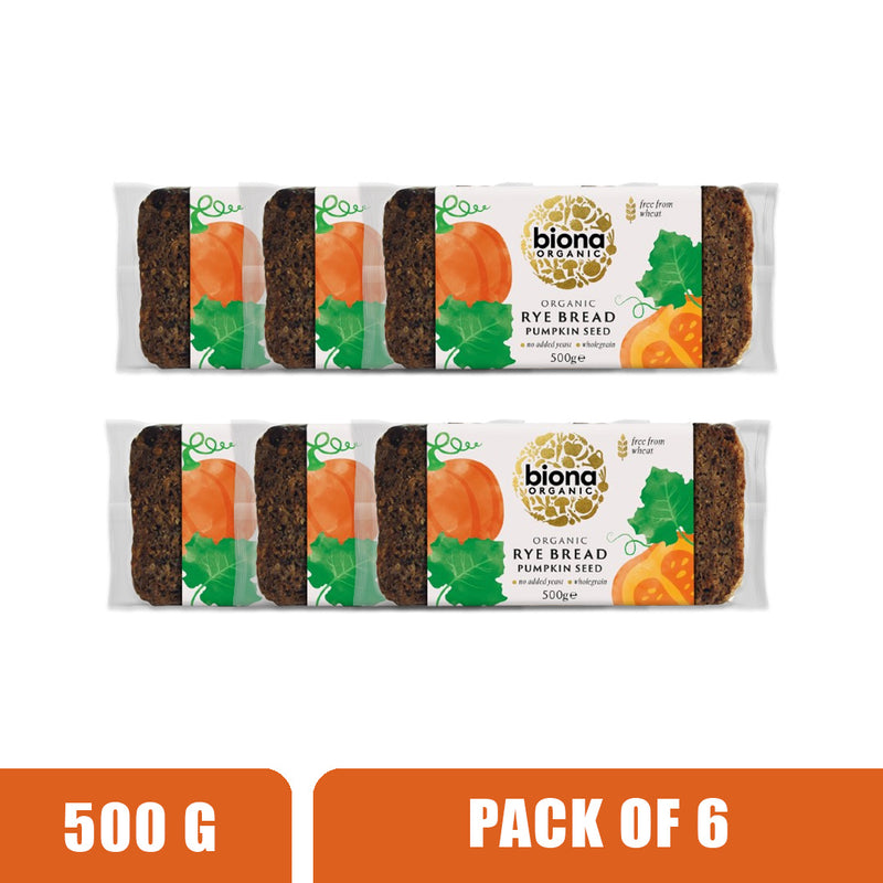 BIONA ORGANIC Rye Bread - Pumpkin Seed, Pack of 6 (500g per pack)