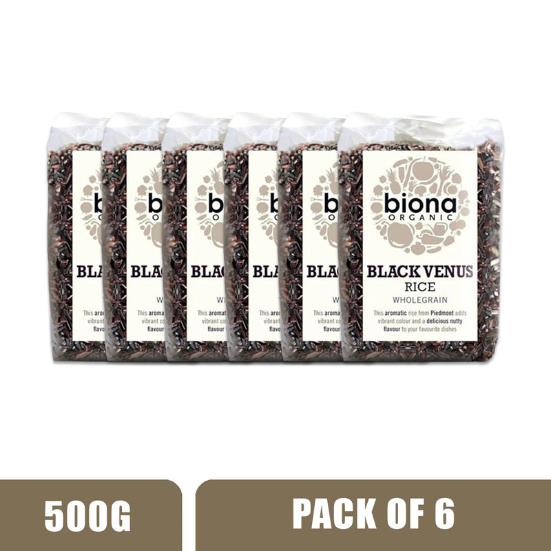 BIONA ORGANIC Black Venus Rice, Wholegrain - Pack of 6 (500g each)