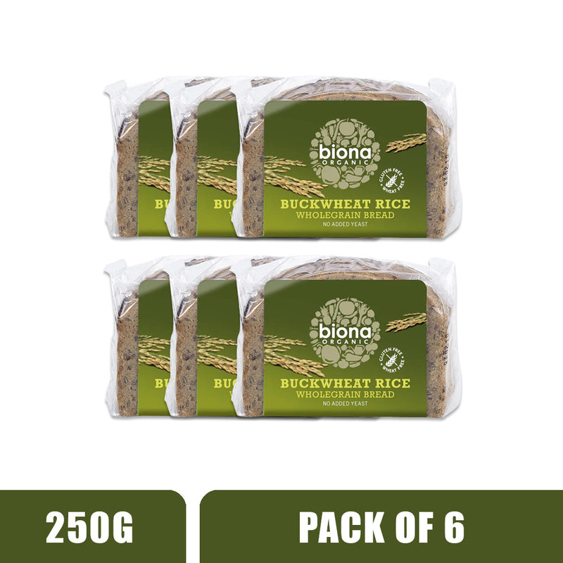 BIONA ORGANIC Buckwheat Rice Wholegrain Bread - Pack of 6 (250g each)