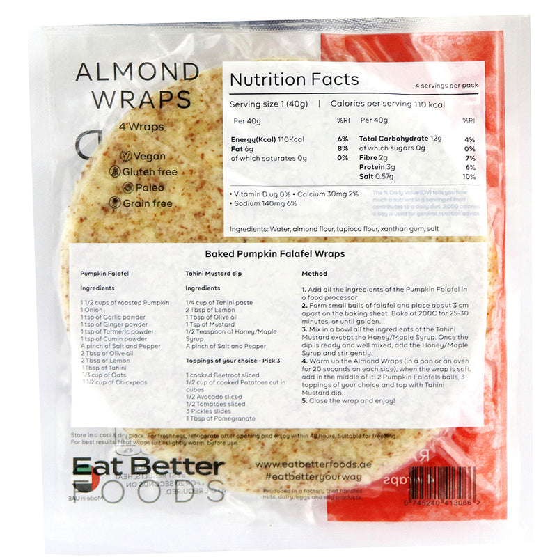 EAT BETTER FOODS Almond Wraps Raw, Pack of 12, Vegan, Gluten Free