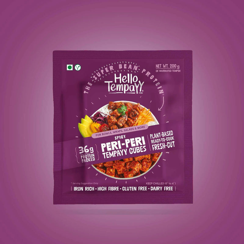 HELLO TEMPAYY Spicy Peri Peri Tempeh Cubes, 200g - Vegan, Gluten Free