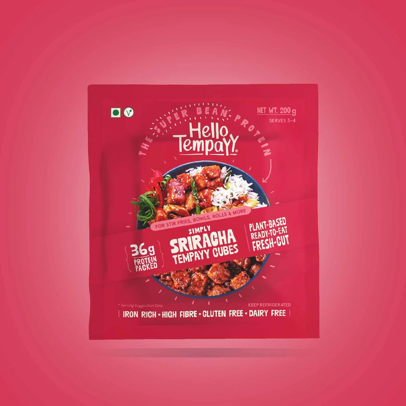 HELLO TEMPAYY Simply Sriracha Tempeh Cubes, 200g - Vegan, Gluten Free