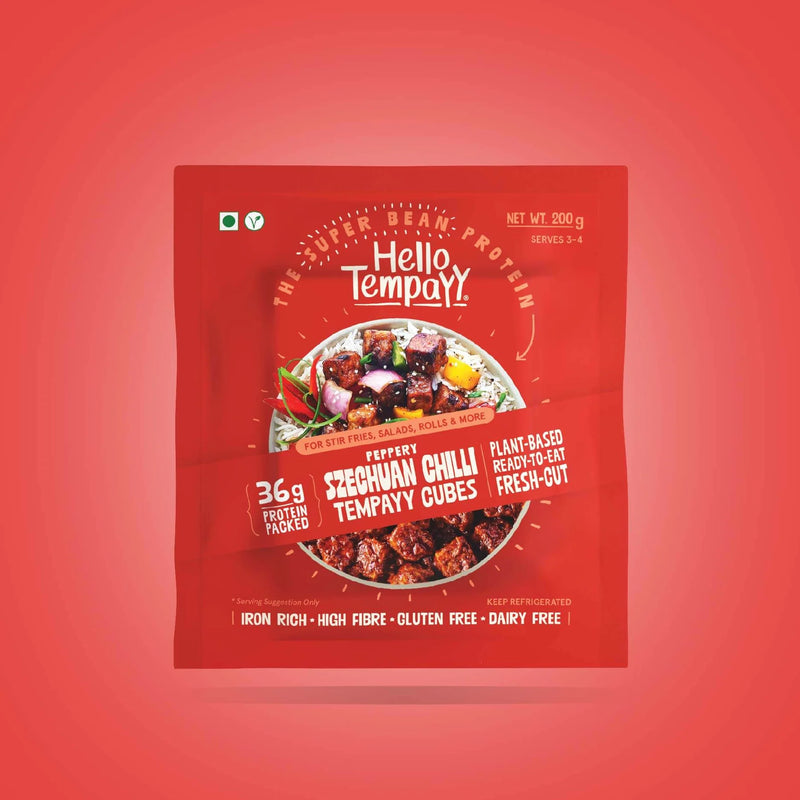 HELLO TEMPAYY Peppery Szechuan Chilli Tempeh Cubes, 200g - Vegan, Gluten Free