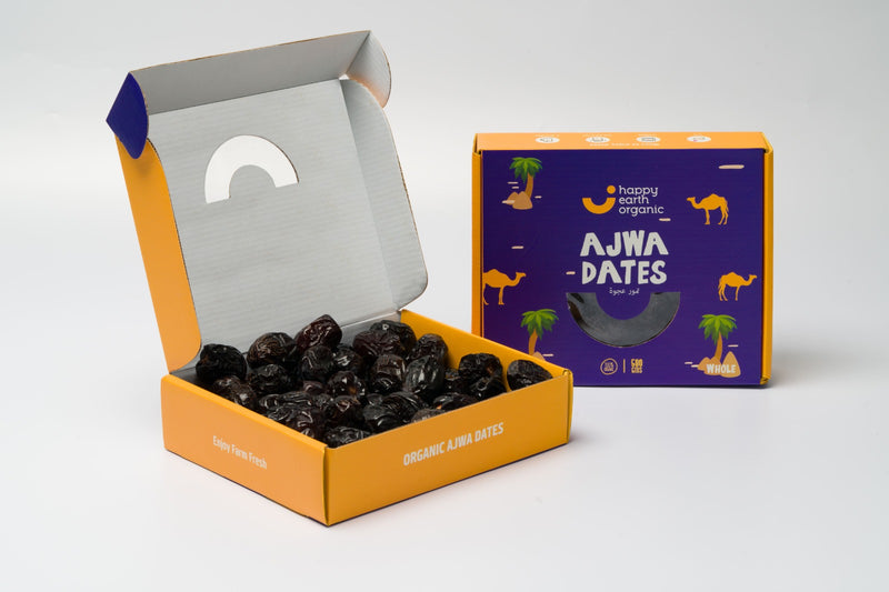 HAPPY EARTH ORGANIC Ajwa Dates, 500g - Organic, Vegan, Gluten Free