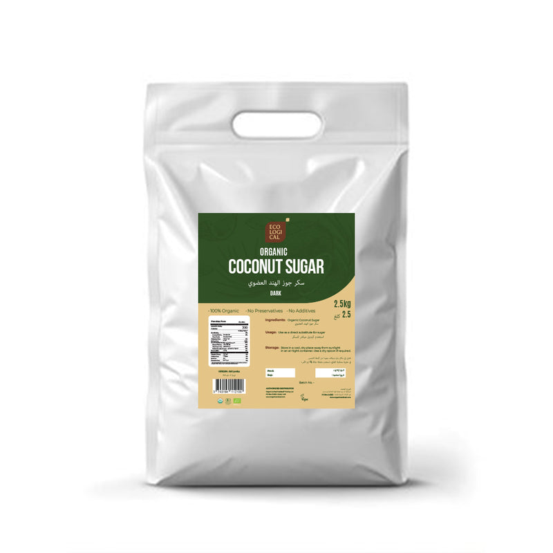 ECOLOGICAL Organic Coconut Sugar, Dark, 2.5Kg - Unrefined Sweetener for Healthier Living