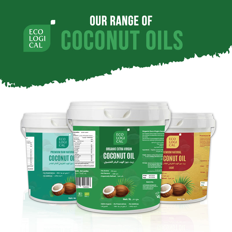 ECOLOGICAL Organic Extra Virgin Coconut Oil 5L - Cold Pressed, Unrefined and Pure Cooking Oil for a Healthy Living