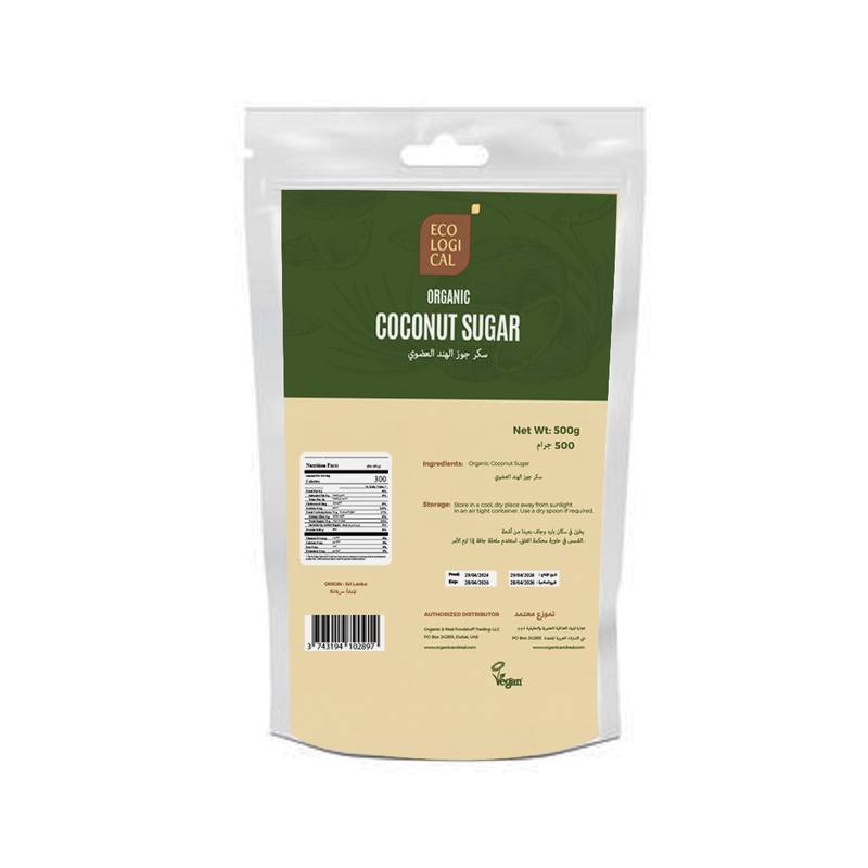 ECOLOGICAL Organic Coconut Sugar, Dark, 500g - Unrefined Sweetener for Healthier Living