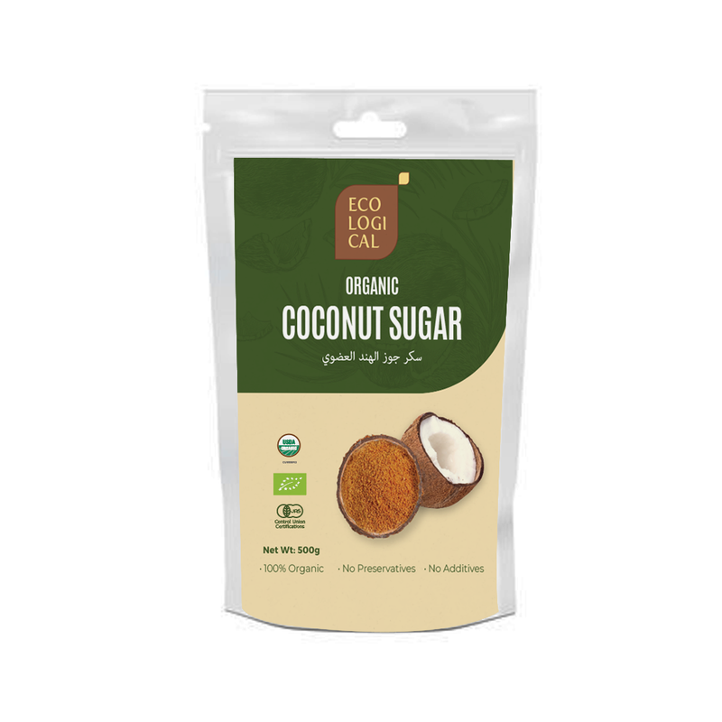 ECOLOGICAL Organic Coconut Sugar, Dark, 500g - Unrefined Sweetener for Healthier Living