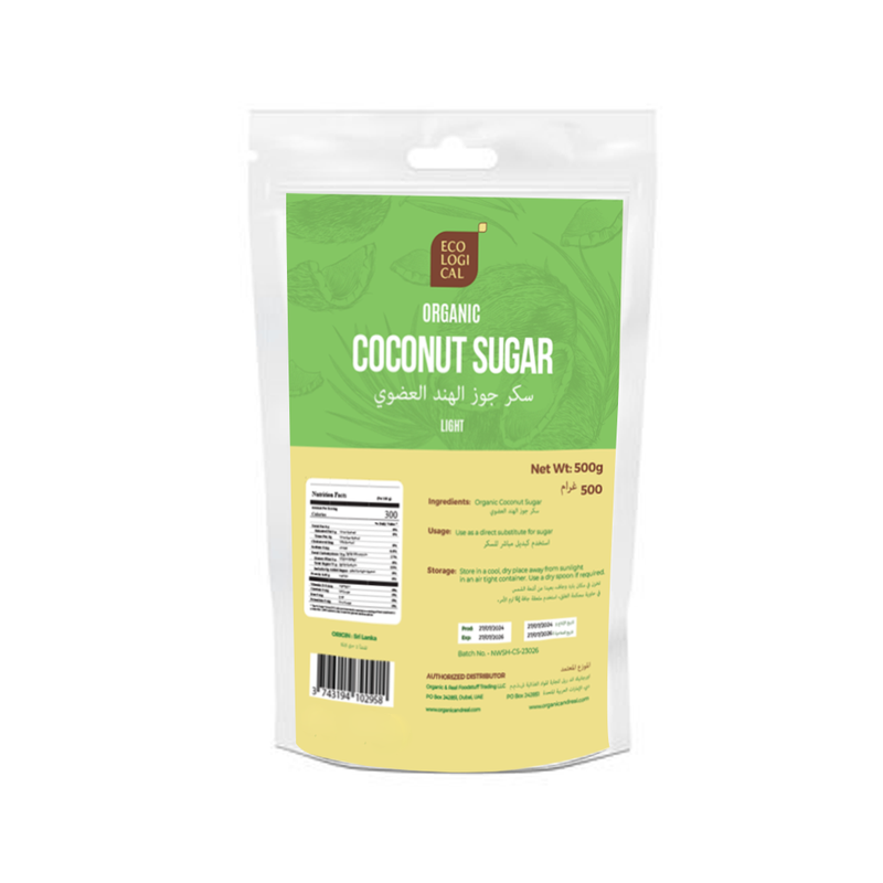 ECOLOGICAL Organic Coconut Sugar, Light, 500g - Unrefined Sweetener for Healthier Living