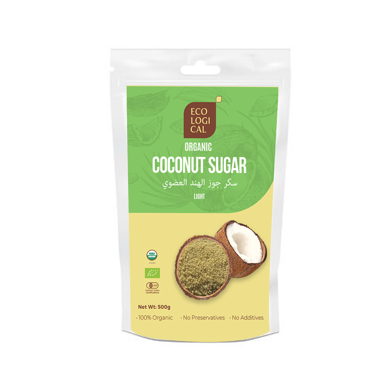 ECOLOGICAL Organic Coconut Sugar, Light, 500g - Unrefined Sweetener for Healthier Living