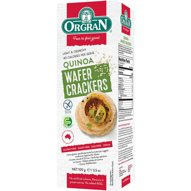 ORGRAN Quinoa Wafer Crackers, 100g, Dairy Free, Gluten Free, GMO Free, Vegan