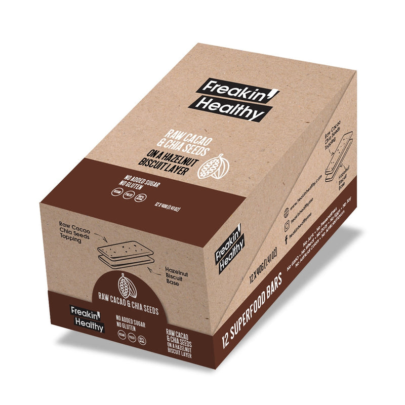FREAKIN' HEALTHY Raw Cacao And Chia Seeds Superfood Bars Dispenser, 480g - Pack Of 12