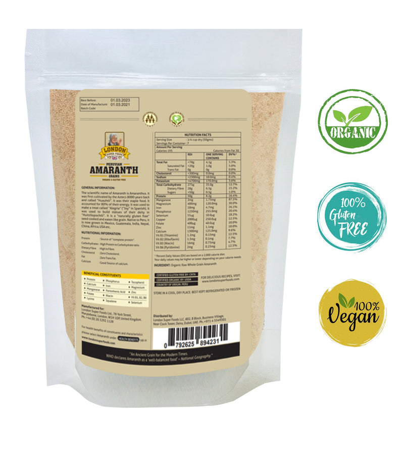 LONDON SUPER FOODS Peruvian Organic Amaranth Grains, 350g - Gluten Free