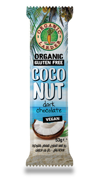 ORGANIC LARDER Coconut Dark Choco Bar, 53g, Vegan, Gluten free, Organic