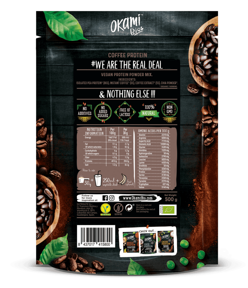 OKAMI BIO Coffee & Pea Protein 69%, 500g