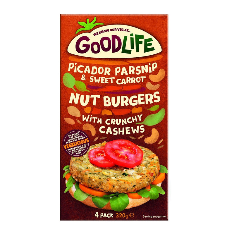 GOOD LIFE Picador Parsnip & Sweet Carrot Nut Burgers With Crunchy Cashews, 320g - Pack of 4