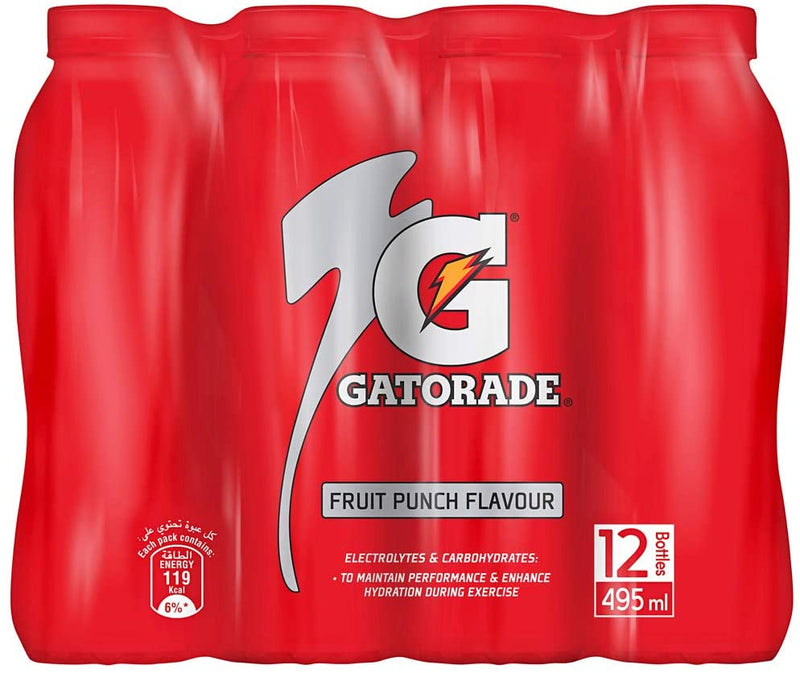 GATORADE Fruit Punch Flavour Sports Drink, 495ml - Pack of 12