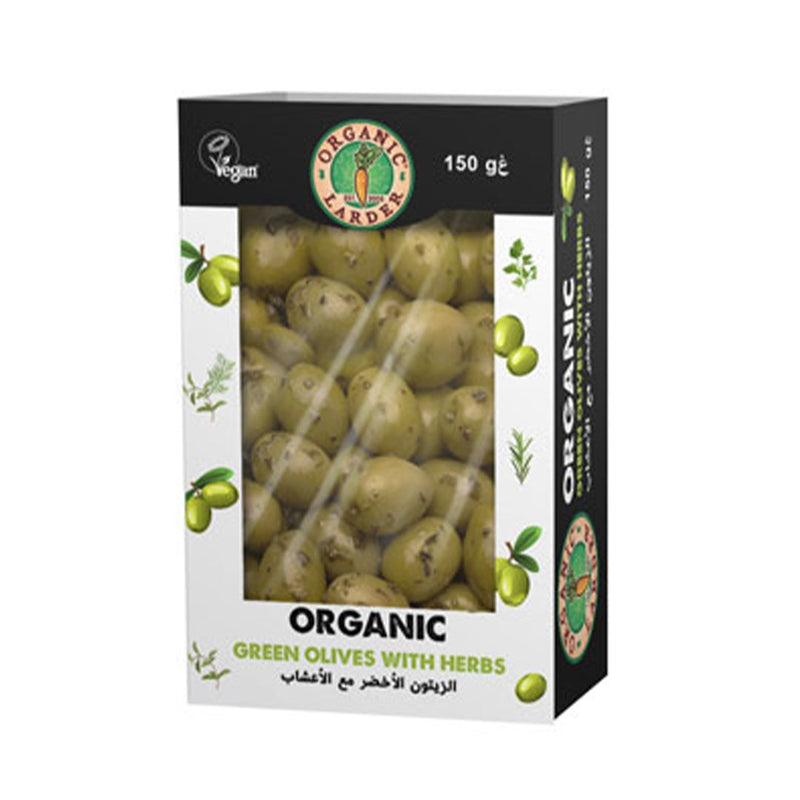 ORGANIC LARDER Green Olives With Herbs, 150g