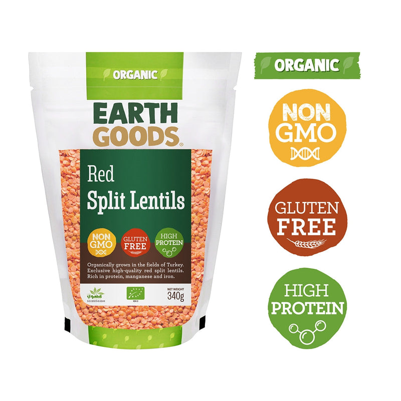 EARTH GOODS Organic Red Split Lentils, 340g